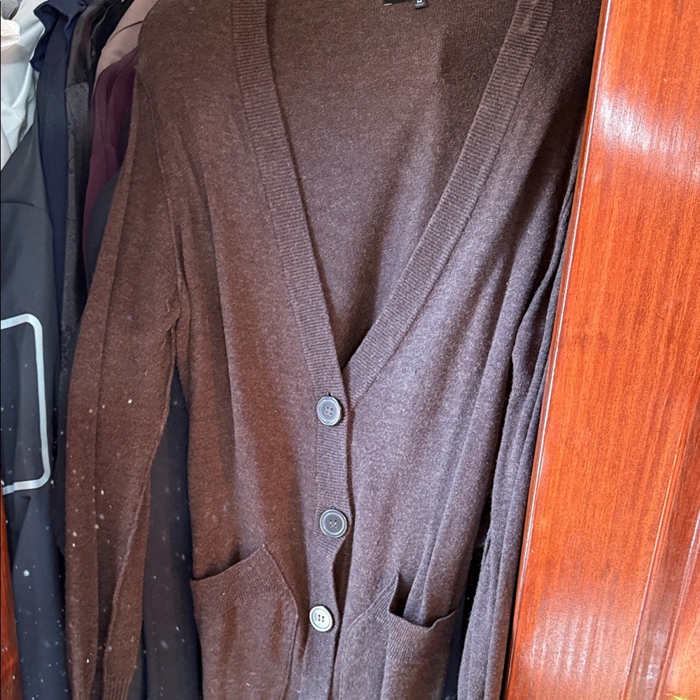 Express Brown V-Neck Button Cardigan